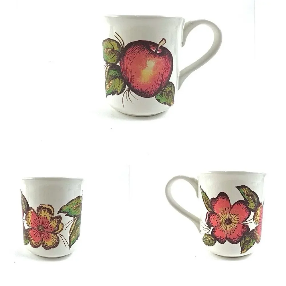 2 Pier 1 Coffee Mugs Made Italy Fruit Hawaii Flower Earthenware New Harvest Appl